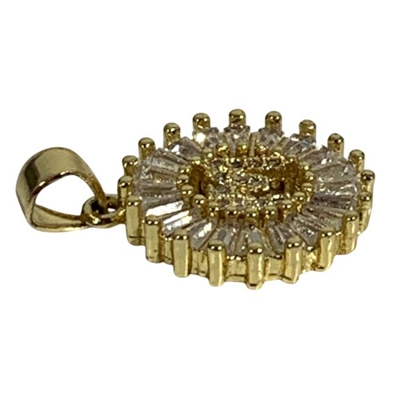 Petite Monogram Inital M Gold Tone Pendant ONLY w/ Rhinestone Baguette Halo - Picture 3 of 6